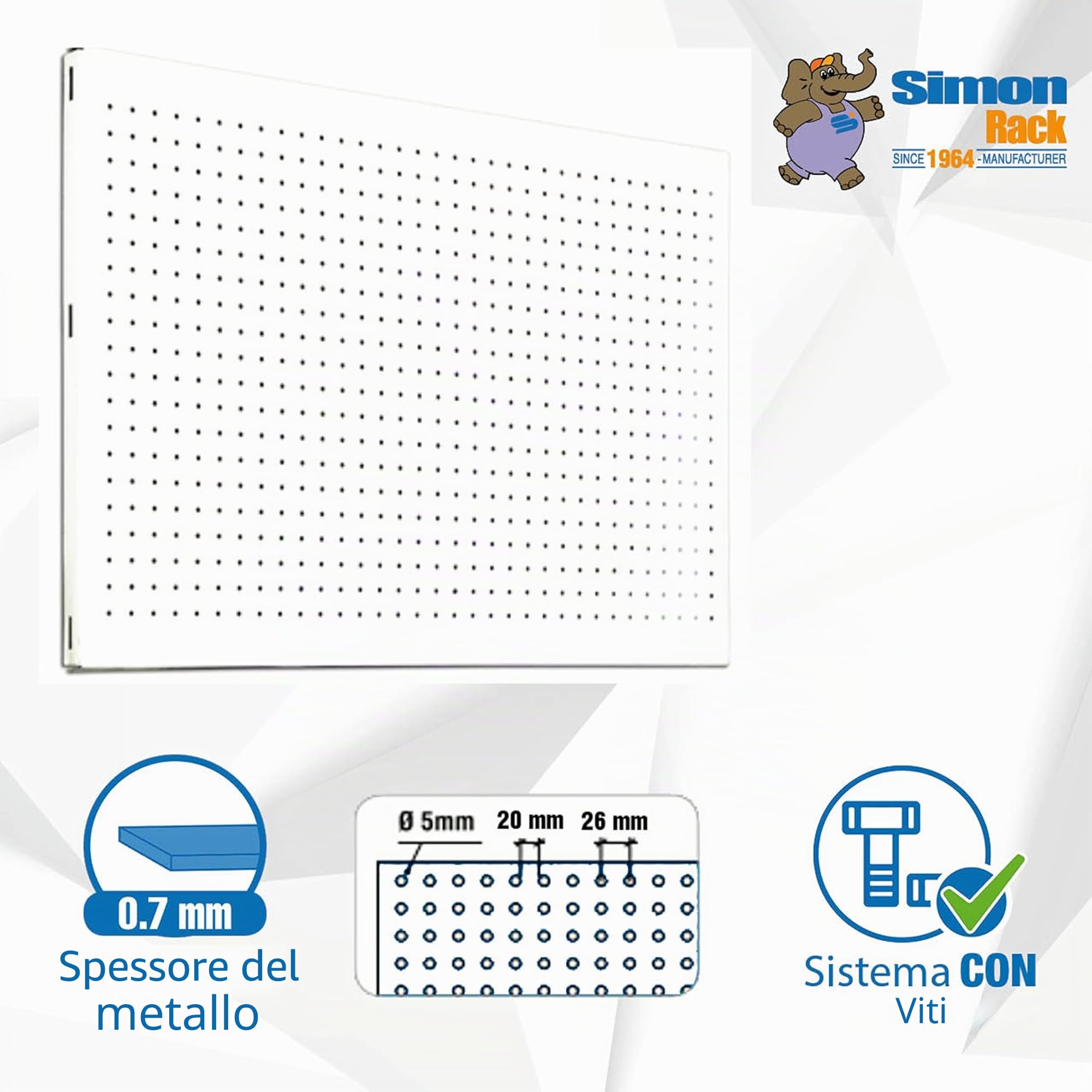 Simon Rack Pannello Porta Attrezzi da Parete, 1200x400 mm, Bianco - Simonwork
