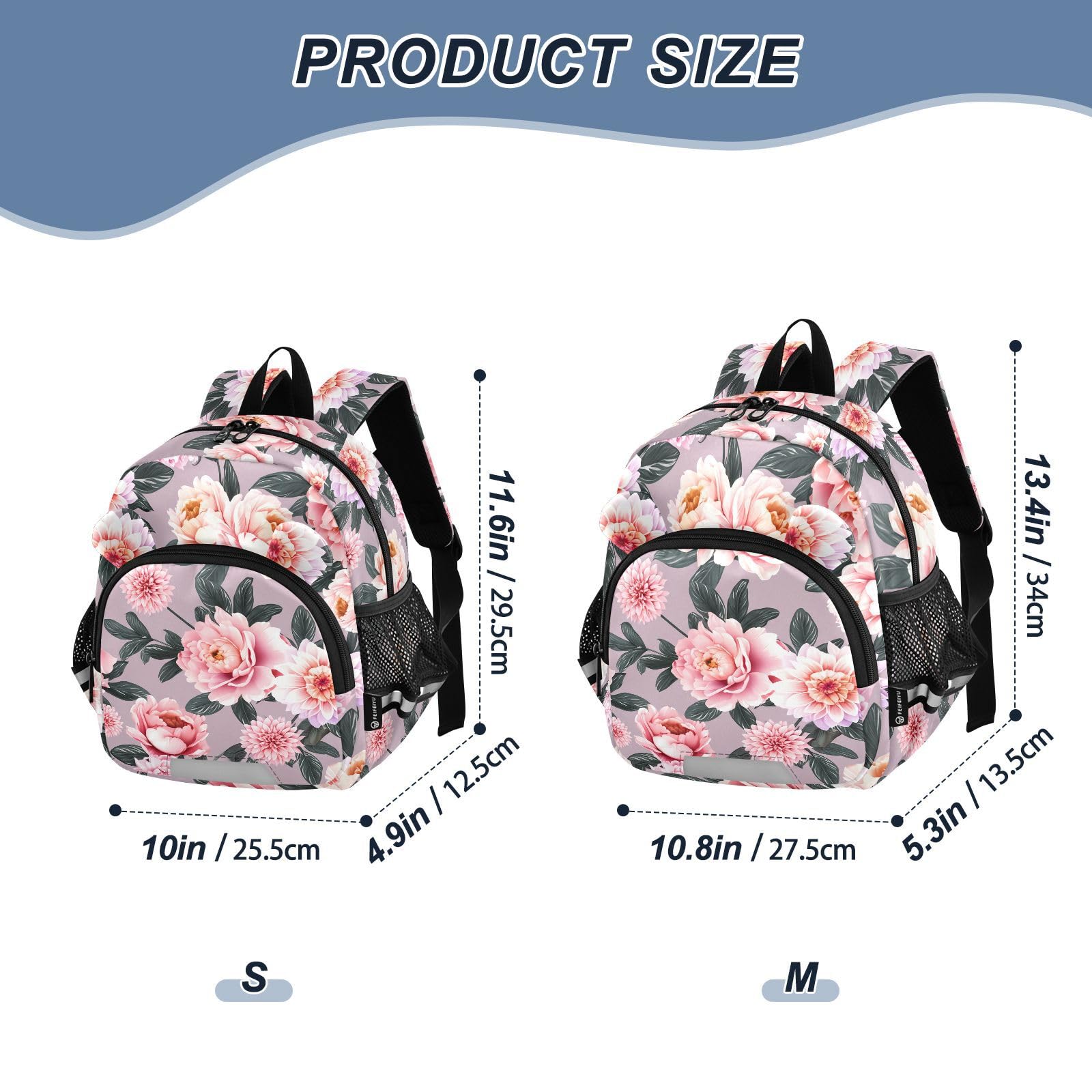 Peonies Dahlia Leaves Mauve Toddler Harness Backpack for Boys Girls 3-6 Years Kids Backpack with Anti Lost Safety Leash Baby Protection Backpack for Walking Travel Preschool