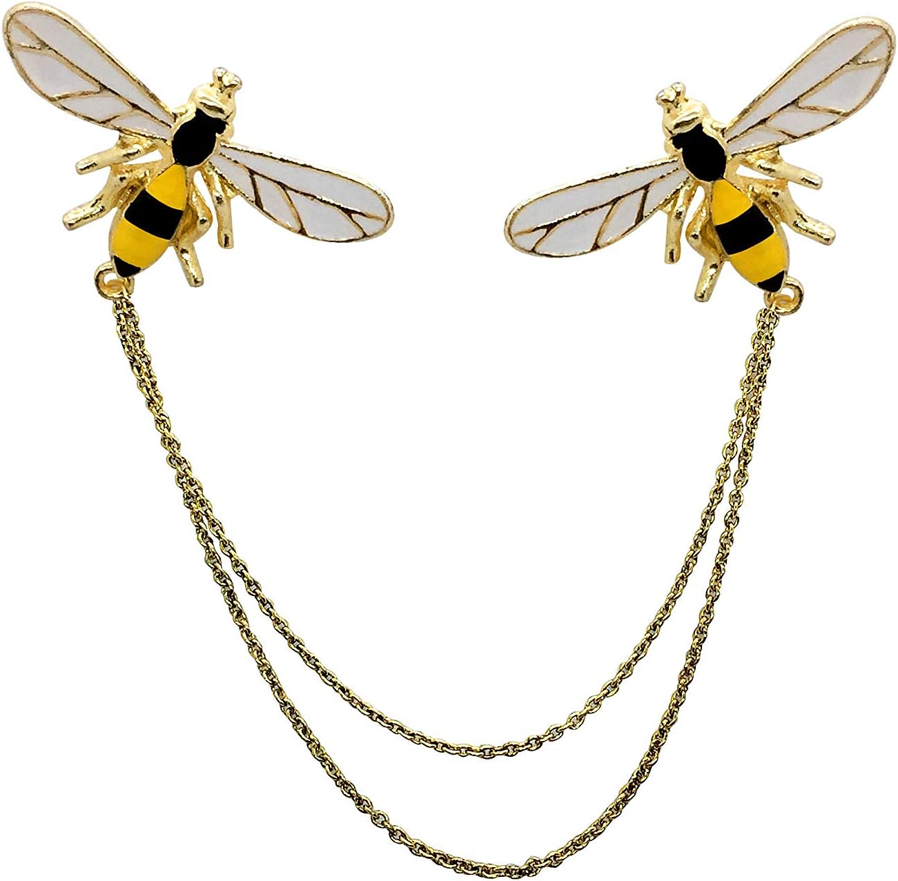 Metal Bumblebee Double Chain Enamel Collar Pins (Golden) for Women & Men