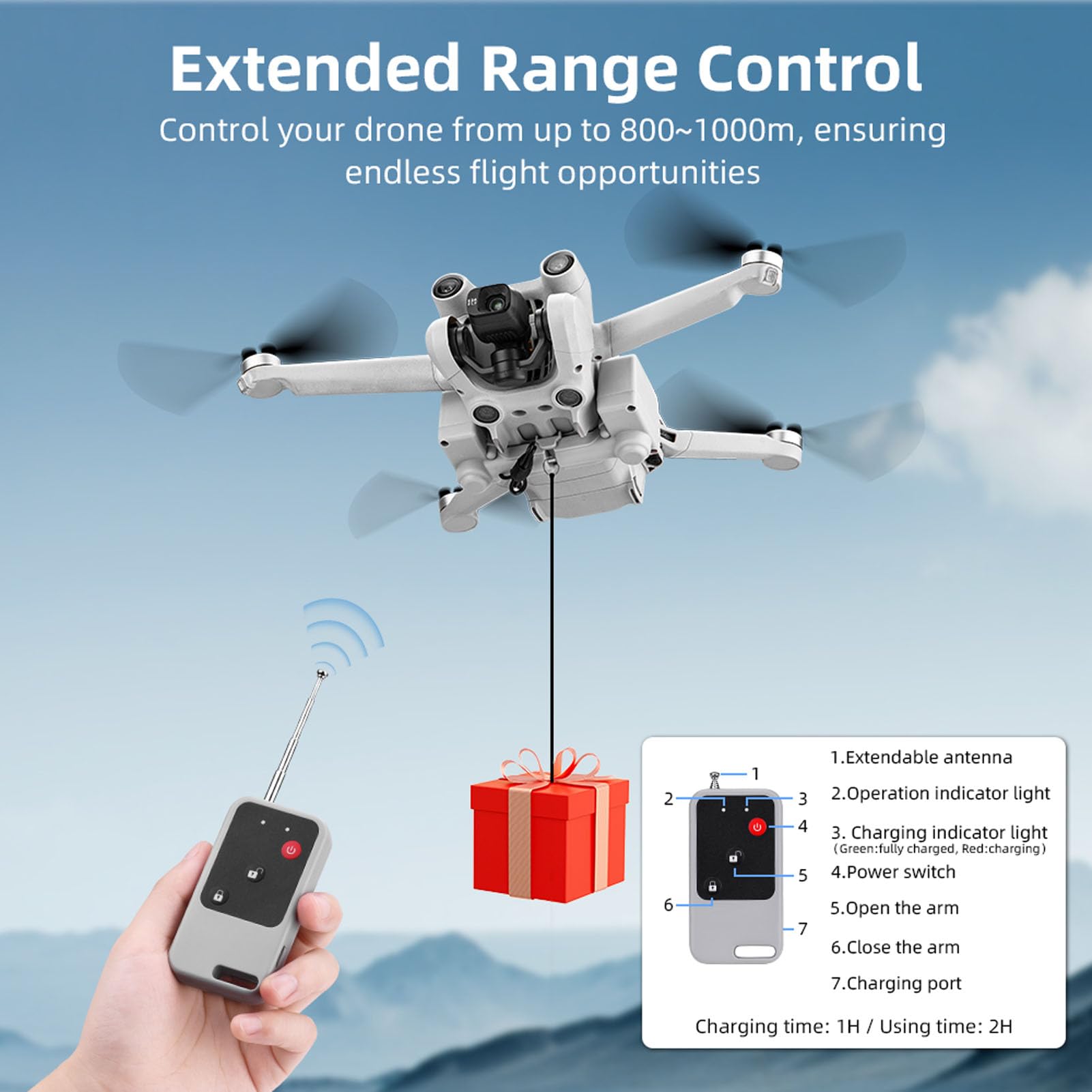 system di Aeridrop Drone, Dispositivo di Trasporto di Consegna di Droni per Mini 3 Pro per Mini 3 Gamma 500 M, per lo Strumento di Salvataggio di Ricerca 'esca da Pesca per