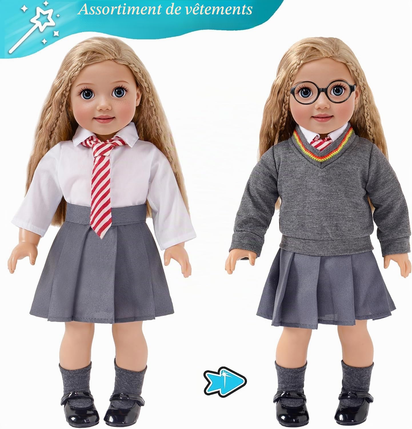 Lot de 10 vêtements et accessoires inspirés de l'uniforme scolaire magique pour poupées de 45,7 cm (sans poupée)