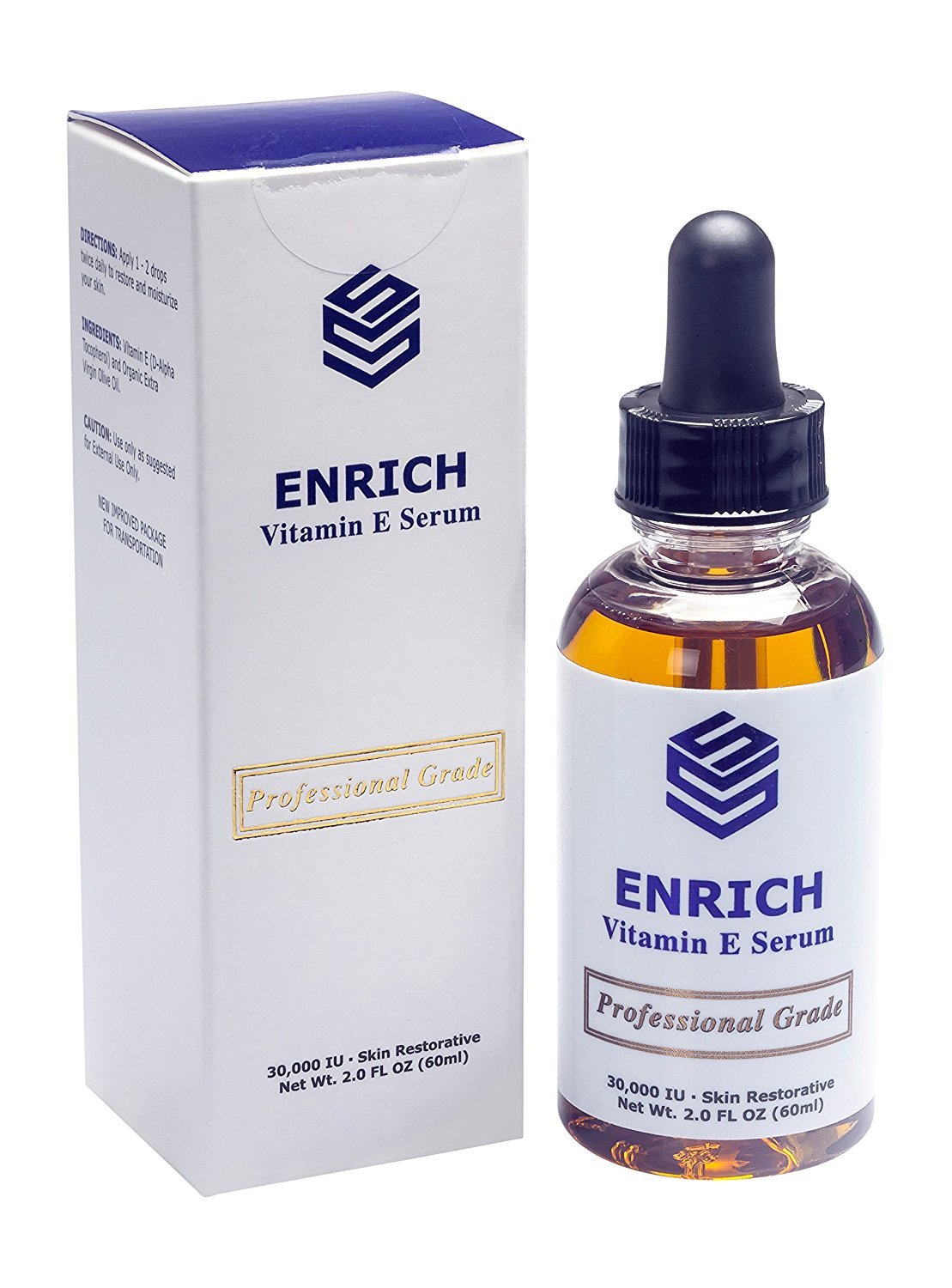 ENRICH Organic & Natural Vitamin E Oil- 30,000 Iu Infused W/Extra Virgin Olive Oil-Lge 2Oz. Daily Moisturizer For Anti Aging- Reduces Wrinkles & Scars. Best Skin Care Product For Women & Men