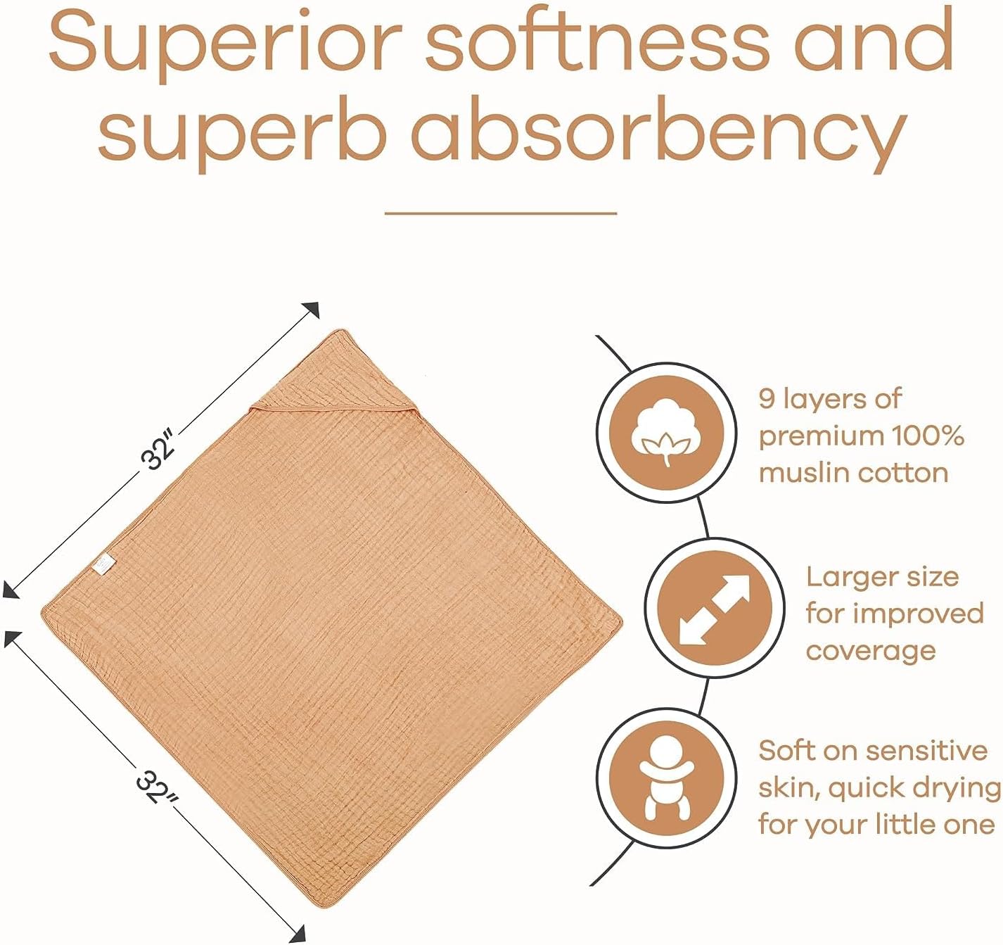 Comfy Cubs Toddler Pillow with Soft Muslin Pillowcase and Hooded Muslin Cotton Towel for Kids