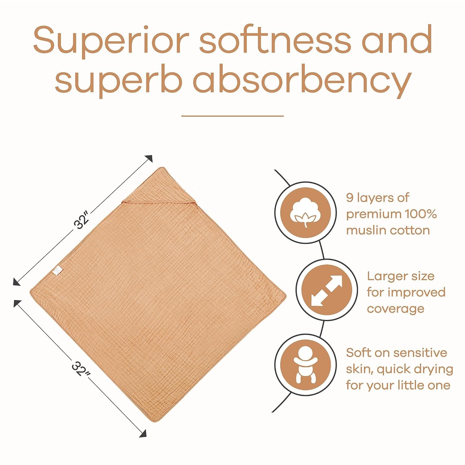 Comfy Cubs Muslin Burp Cloths and Baby Hooded 9 Layer Muslin Cotton Towel for Kids Bundled