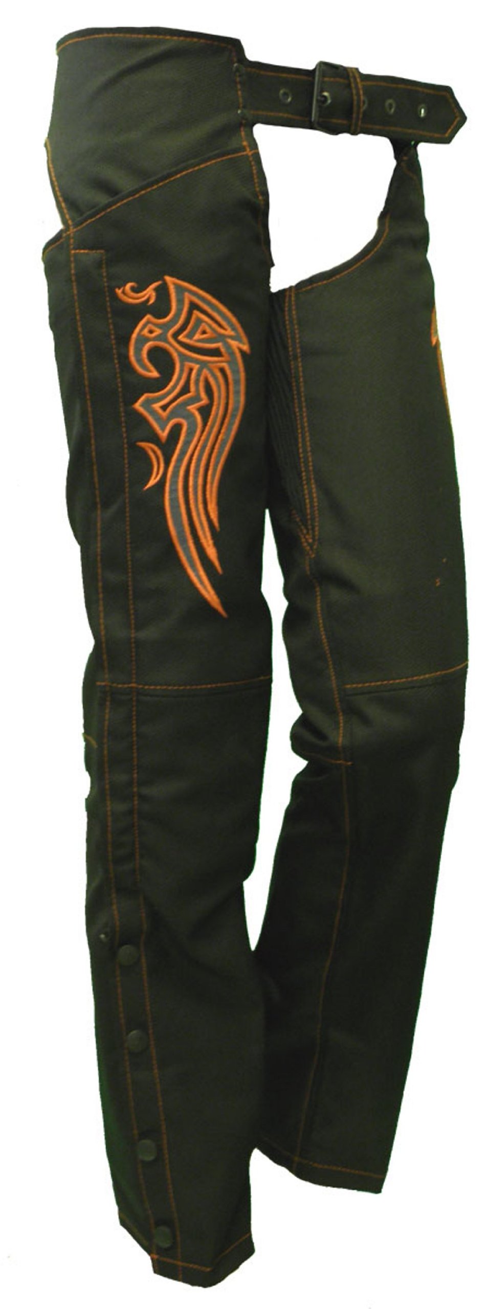 Ladies Textile Chaps w/Orange Embroidered Wings