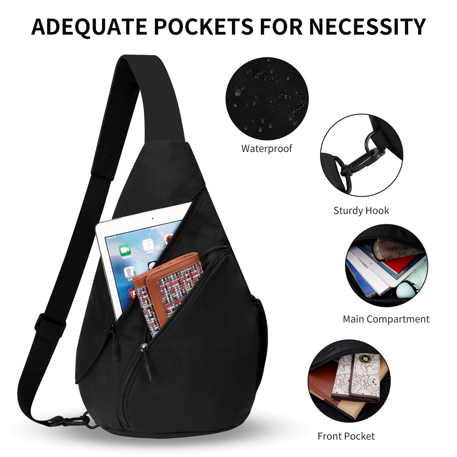 HUA ANGEL Zaino Monospalla Sling Bag Per Donna Uomo Unisex Borsa aTracolla Sul Petto Ultra Leggero Chest Pack Sportivo Lavoro Viaggio Scuola Hiking All'Aperto