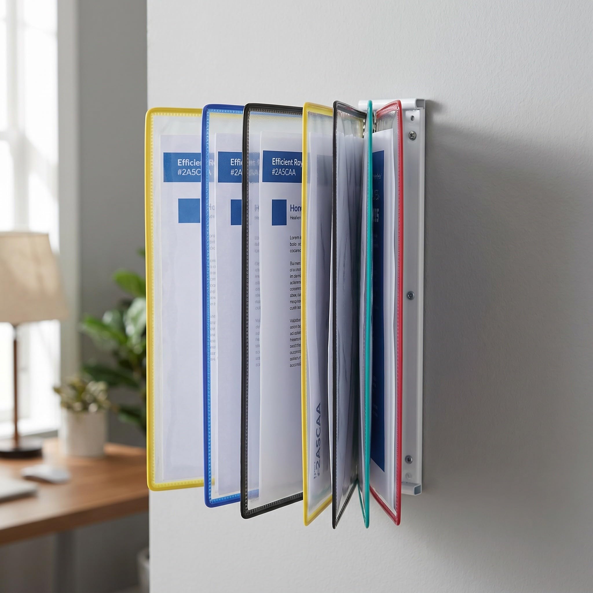 TEHAUX 10 Hojas Organizador de Documentos Montado en Pared Bolsillos de Plástico Doble Cara para Oficina y Escuela, Expositor de Archivos Colgante para Mostrar Documentos