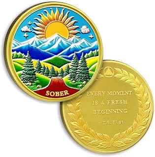 Cartoon Landscape Sobriety Coin - Hope & Renewal AA Medallion Inspirational Recovery Coin with Token Capsule, Alcohol Free Sobriety Gifts for Men & Women