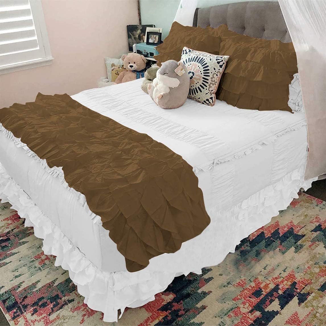 Ruffled Bed Runner Soft 800-Thread Count 100% Egyptian Cotton 3 Piece (1 Bed Runner and 2 Pillow Shams) King Size (102" x 18") Decorative Bed Scarf [Taupe Solid]