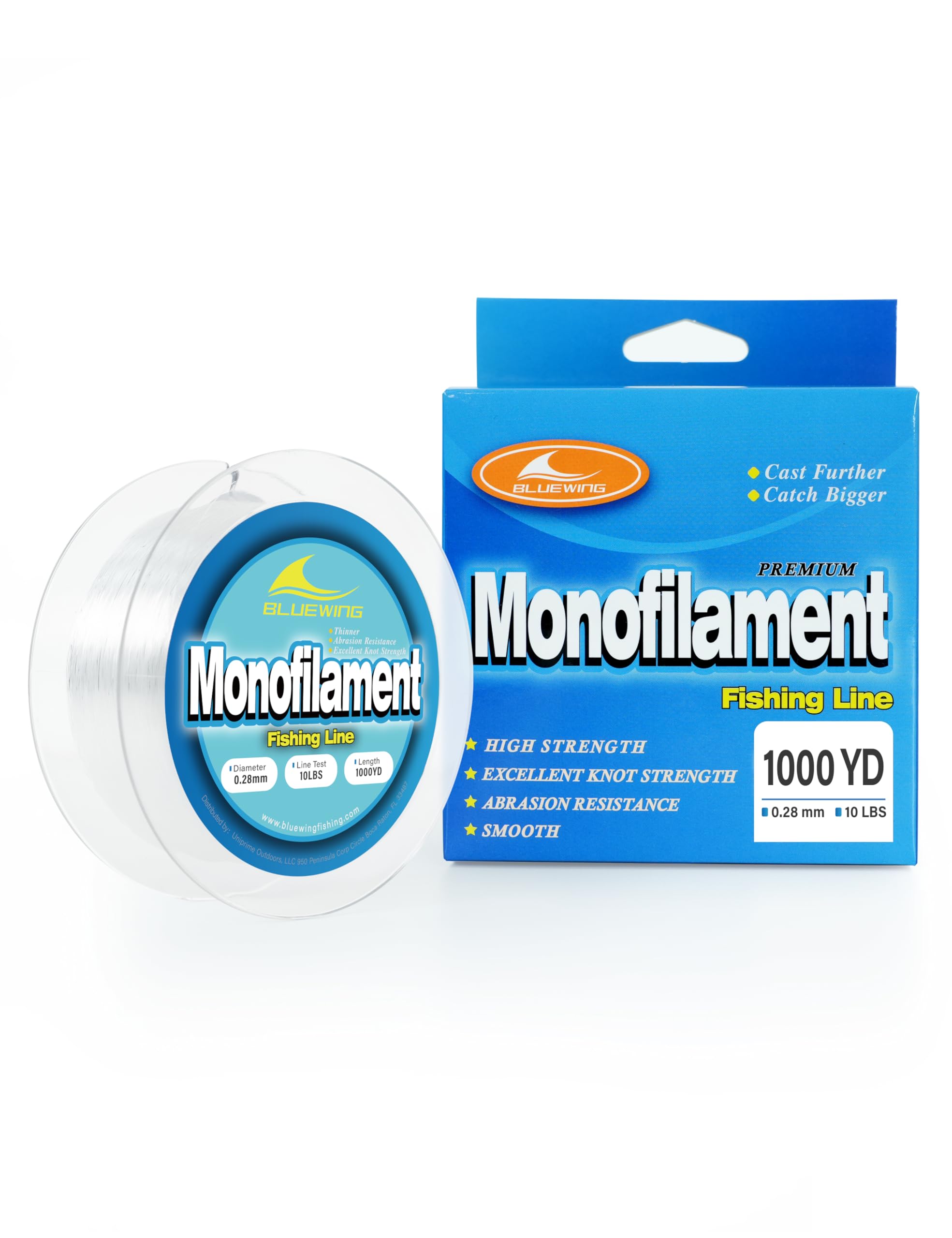 BLUEWING 1000 yd Monofilament Fishing Line 1000 Yard Spool Invisible Thin Diameter Fishing String 1000-yards Mono Fishing Line, 0.28mm 10LB 1000YD, Clear