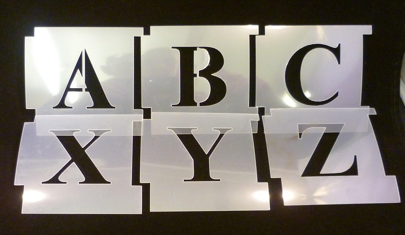 50mm Professional Interslotting Stencil Kit. Times New Roman, Upper Case. Made from 125micron Mylar Polyester. Alphabet-Schablone. Alphabet-Vorlage