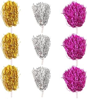 VICASKY 9pcs Cheerleading Pom Metallic Foil with Handle Reusable Team Accessories for Sports Events Dance Basketball Football Outdoor Activities