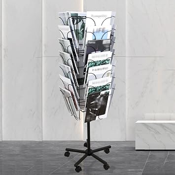 Floor Standing Document Rack, Rotating Mesh Magazine Rack, Metal Display Rack with Mobile Wheels, Perfect for Second Hand, Retail, Grocery Stores Style 5