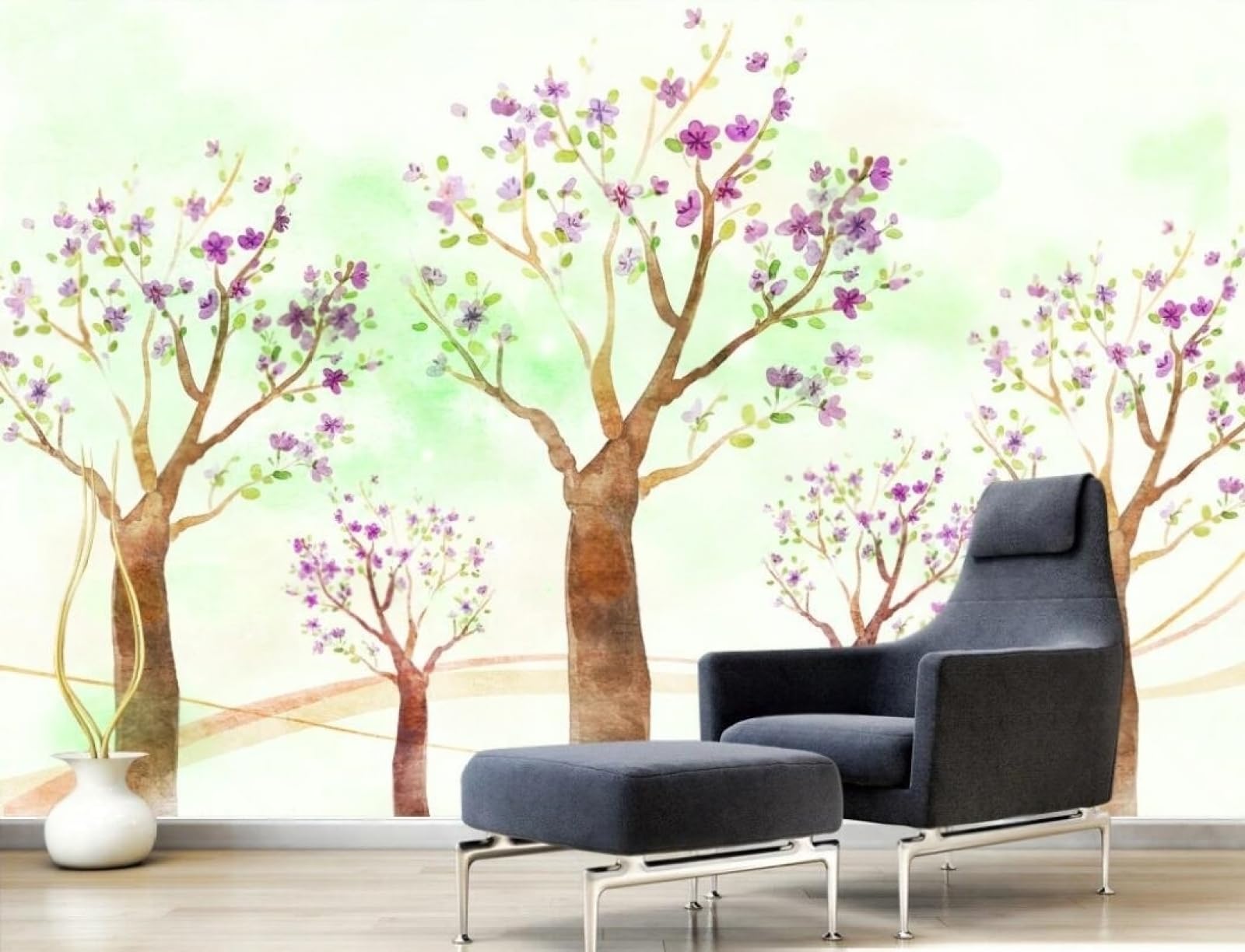 Papier peint panoramique arbre géant forêt tropicale violet salon tapisserie
