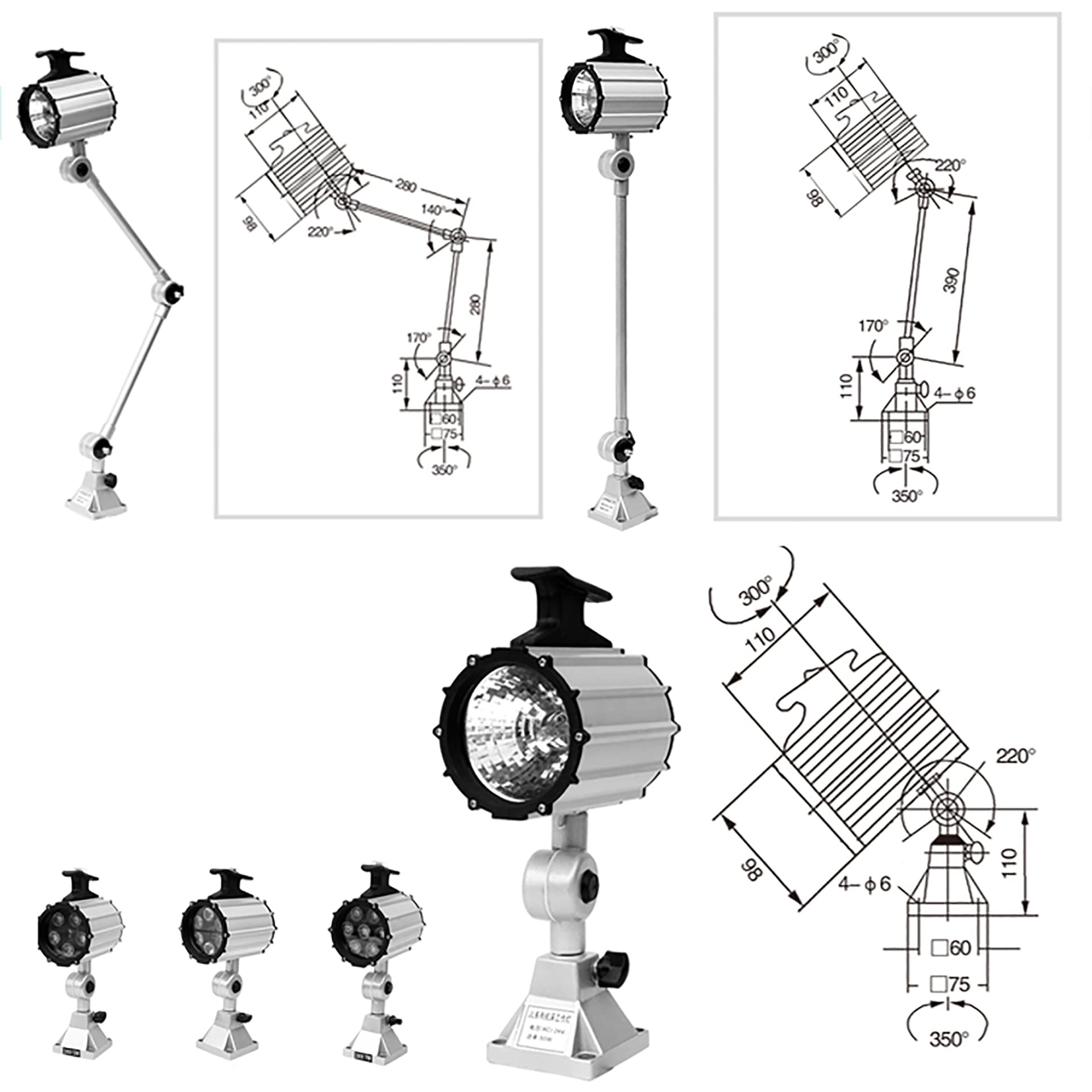 Lampada Da Lavoro LED Regolabile Per Tornio E Fresatrici | Braccio Flessibile | Alimentazione 110-220V