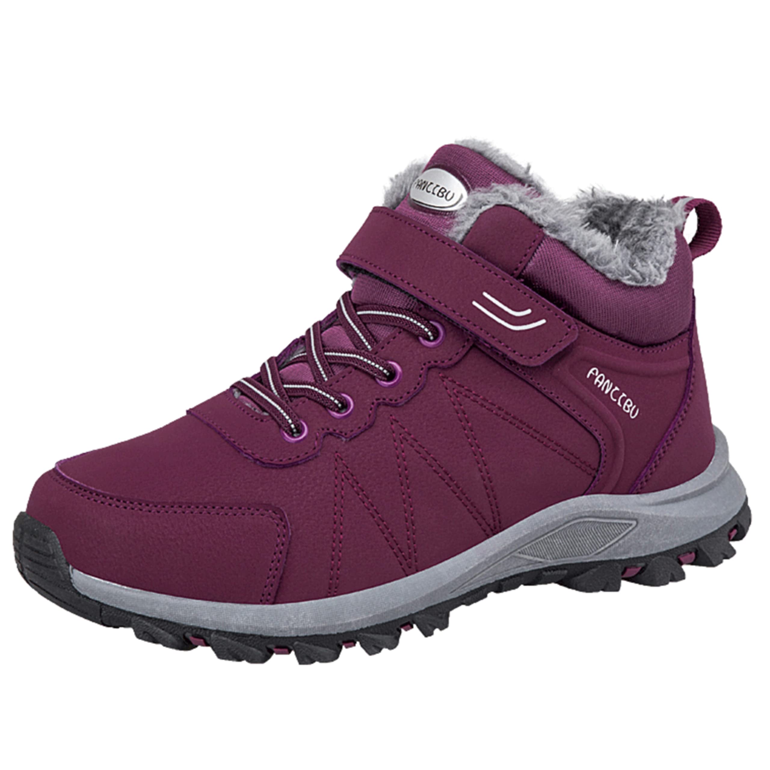 MAIZUN Womens Snow Boots Keep Warm Winter Fur Lined Anti-Slip Ankle Booties Outdoor Hiking Sneakers Winter Shoes Waterproof for Women, Red, 9.5