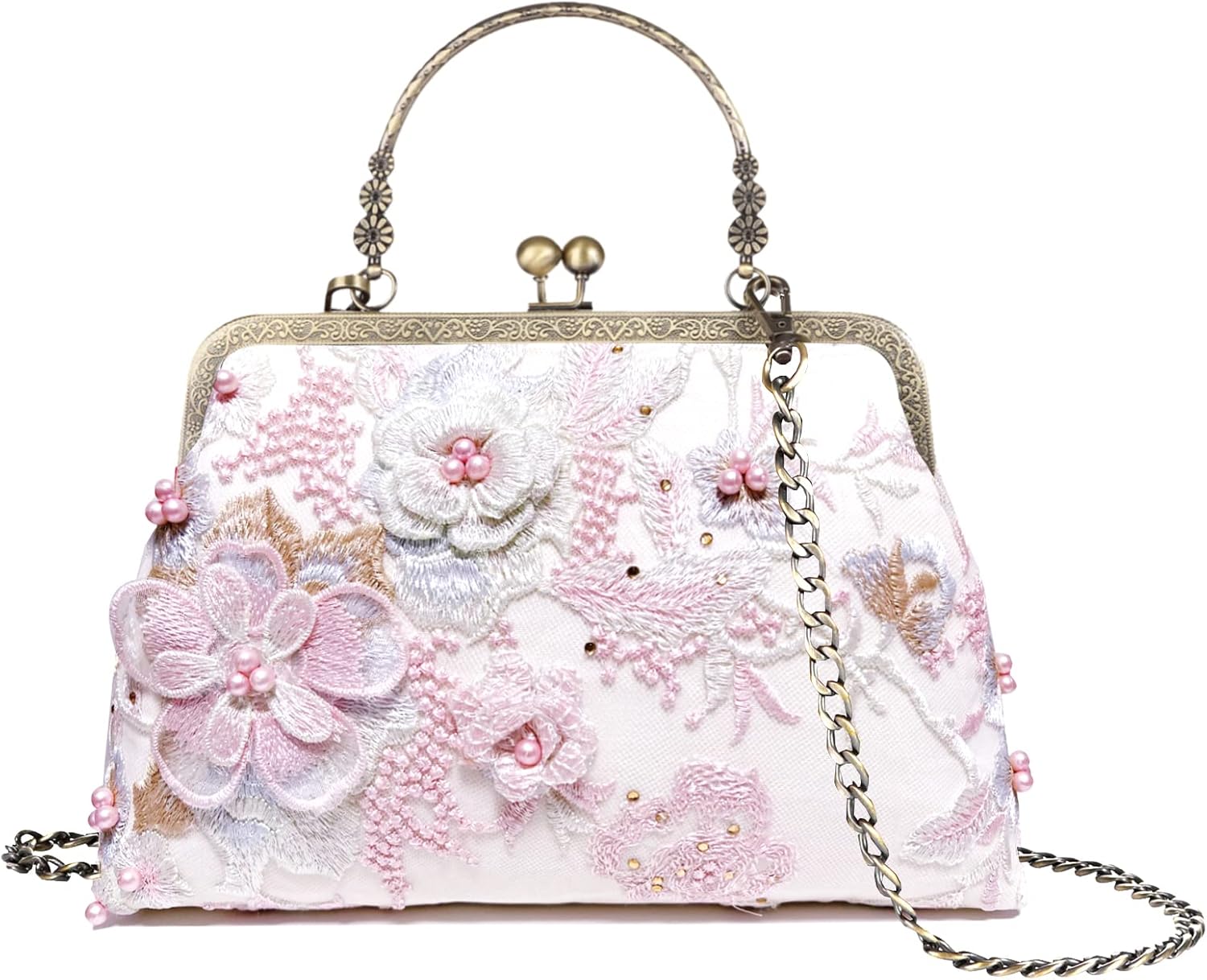 Vintage Purse Kiss Lock Purses and Handbags Floral Vacation Women Top Handle Handbag