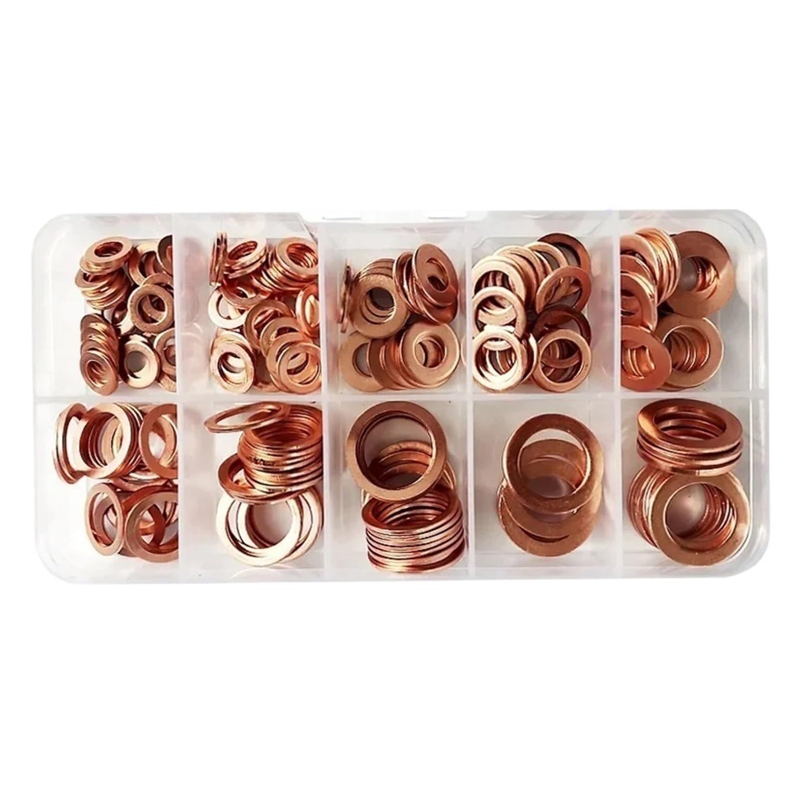 200 piezas/caja de arandelas de sellado métricas de cobre de 9 tamaños: kit surtido de arandelas planas M5 M6 M8 M10 M12 M14(1 BOX)