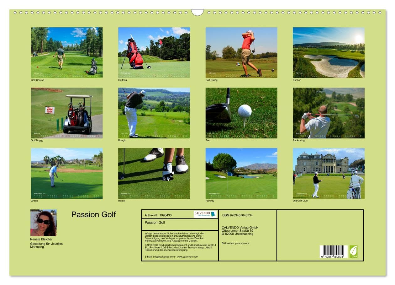 Passion Golf (Wandkalender 2026 DIN A2 quer), CALVENDO Monatskalender: Stimmungsvolle Impressionen aus der Welt des Golfsports (CALVENDO Sport)