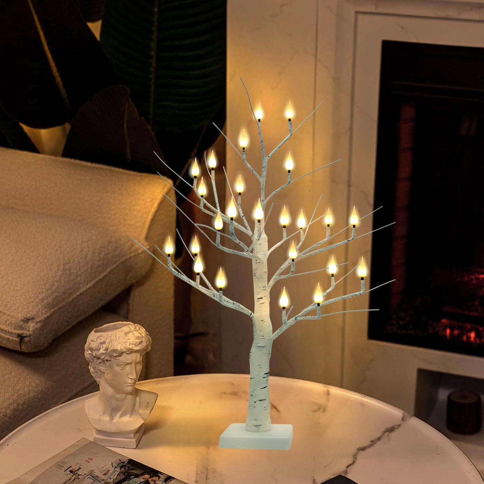 Verbesserter Birkenbaum mit 24 flammenlosen Kerzenlichtern, 60 cm langer Kerzenlichtbaum für Weihnachtsdekoration, Batterie-/USB-Kerze, beleuchteter Birkenbaum für Tisch, Zuhause, Halloween,