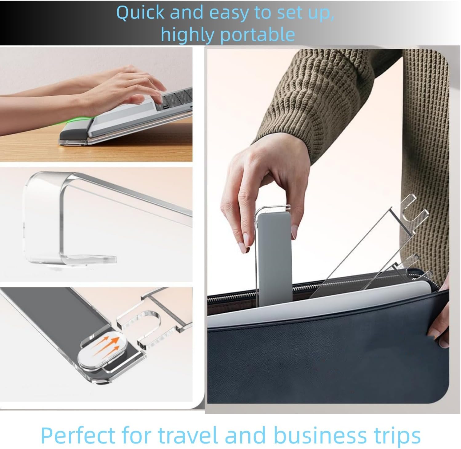 Clear Acrylic Laptop Stand with Detachable Wrist Rest - Ergonomic Computer Riser for 10-20 inch MacBook, Dell, XPS, HP & More, Portable Desktop Organizer