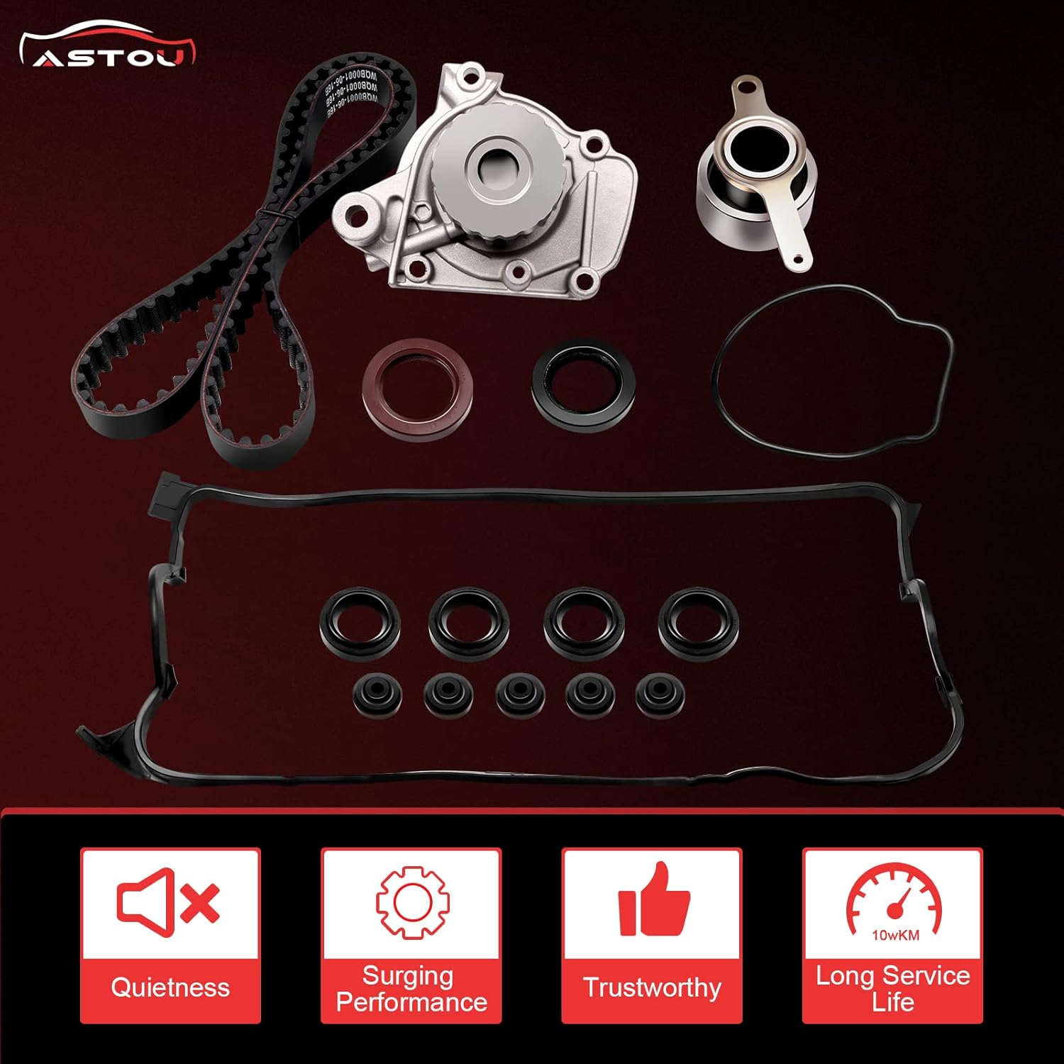 Timing Belt Kit w/Water Pump Fit for Honda for Civic 1.6L 1996-2000 for Honda for Civic del Sol 1.6L 1996-1997 Replace Timing Belt OEM - PCI:TS26224