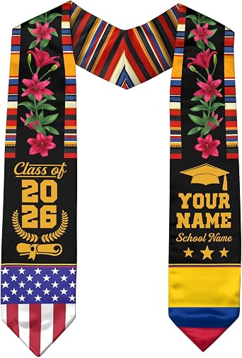 Custom Colombian Graduation Sash, Colombia Graduation Stole Customize, Colombian American Flag Sash 2026
