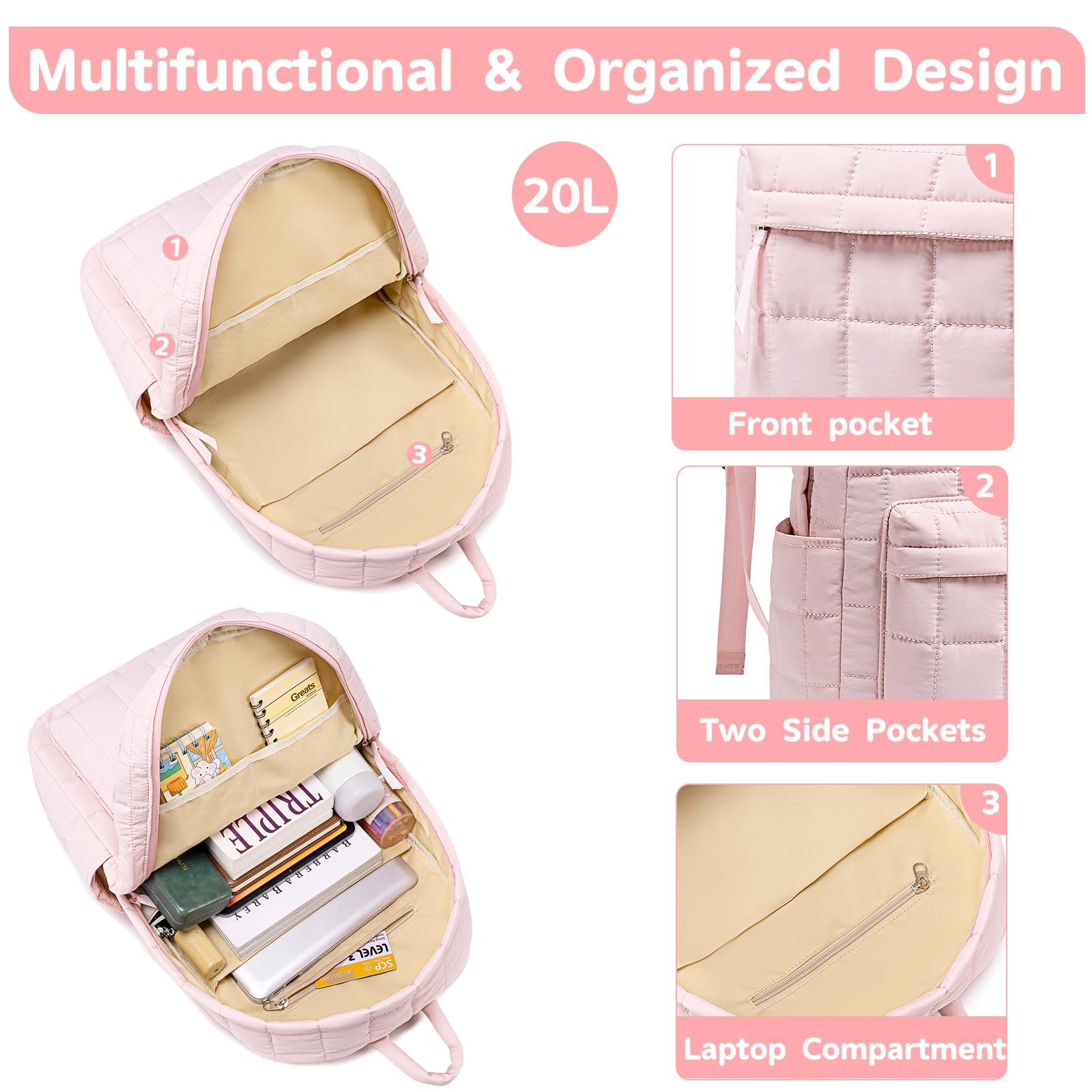 BTOOP Mochila escolar para adolescentes, niñas, mujeres, laptop, universidad, llavero, cartera, para niñas y mujeres, informal, escuela secundaria