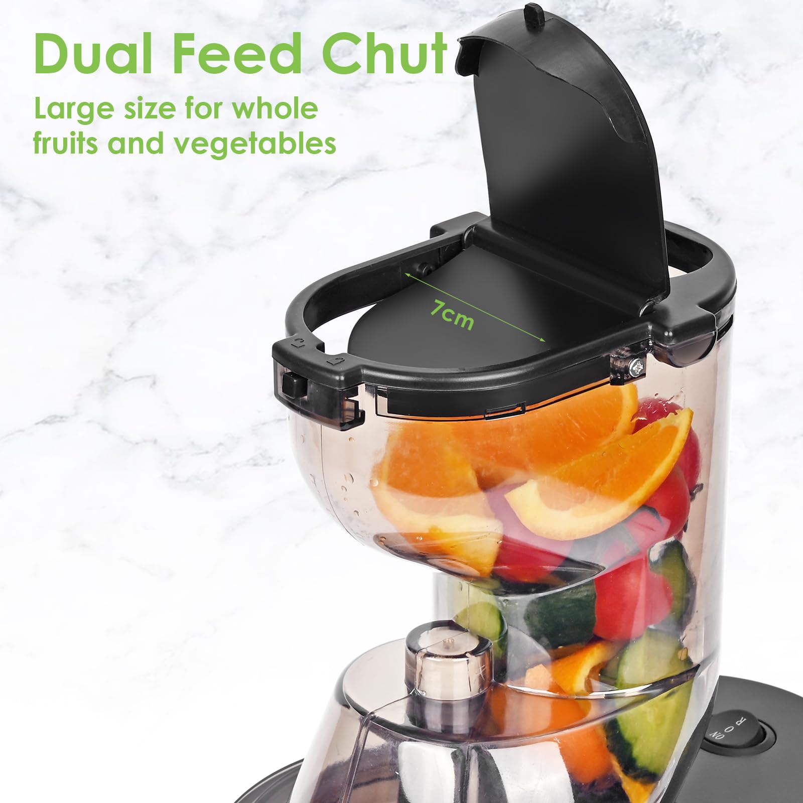 Extracteur de jus pour légumes et fruits, 500 W, double tube d'alimentation, 1,2 l, 2 verres, noir