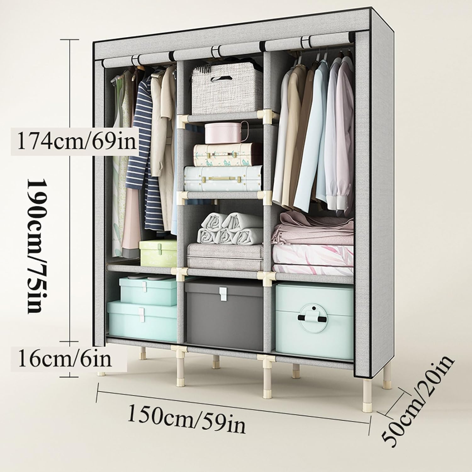 Portable Wardrobe Steel Closet Fabric Oxford Clothes Closet Detachable Wardrobe Closet for Hanging Saves Space Simple Closet(B)