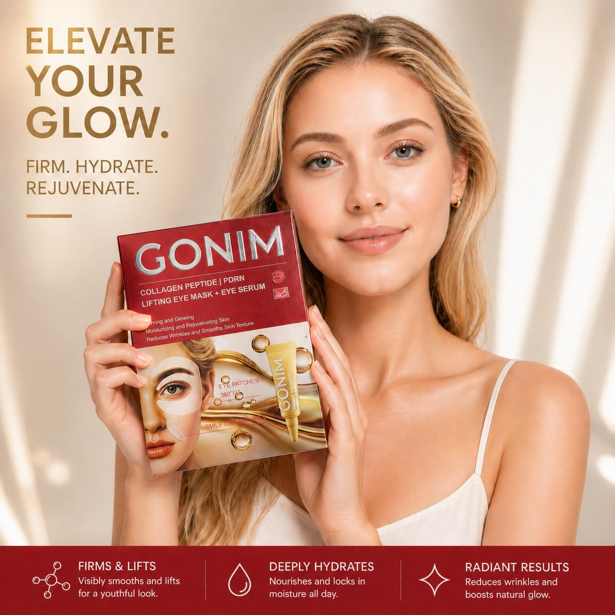 GONIM Hydrogel Under Eye Patches with Collagen, Caffeine and Eye Serum