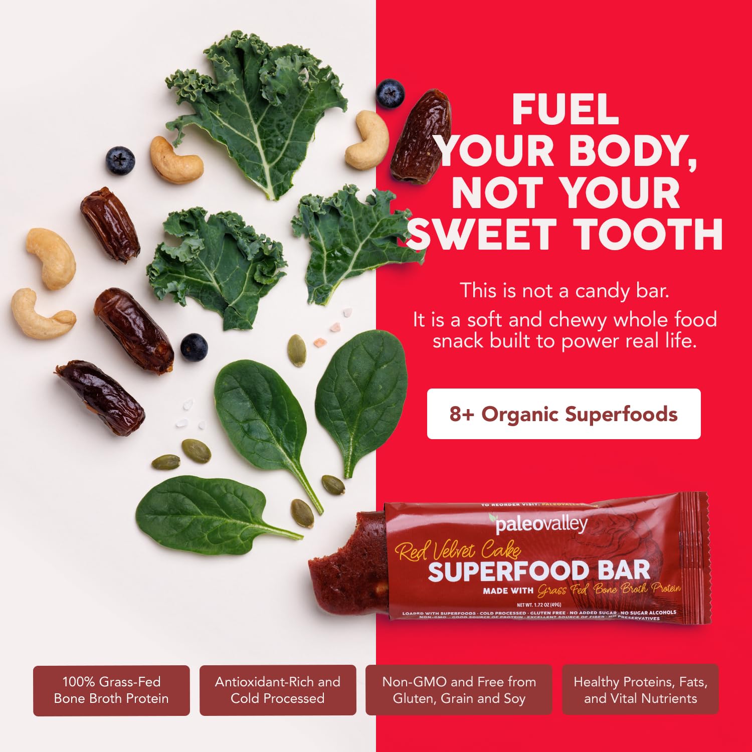 Paleovalley Superfood Bars – Red Velvet– 12 Pack – 9g Protein per Bar – Gluten-Free, Grain-Free, Paleo, Non-GMO – On-the-Go Snack thumbnail