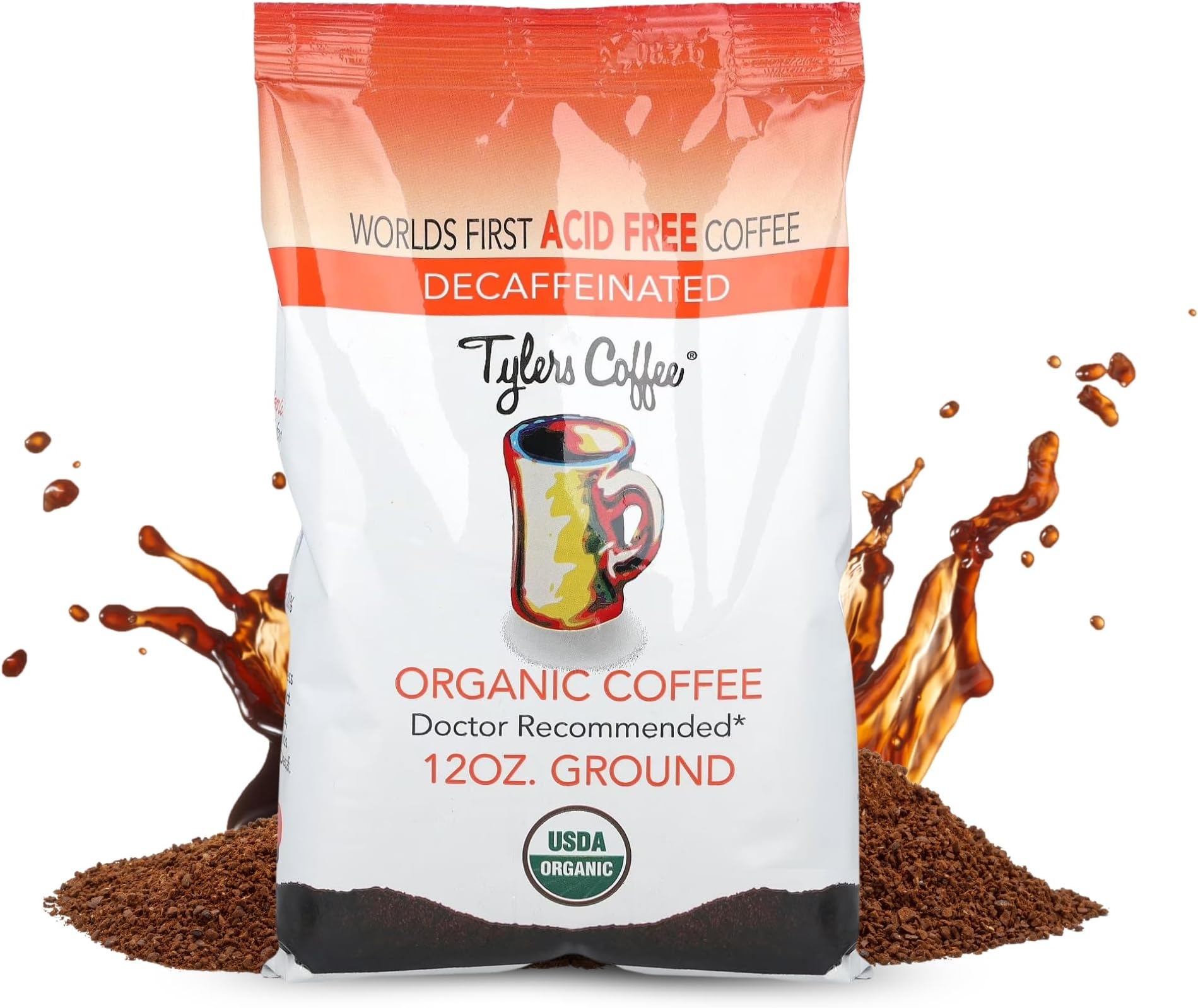 Tylers Coffee – USDA Organic – Low Acid 100% Arabica Decaffeinated Coffee, Medium Roast, Smooth & Balanced Flavor – 12 oz