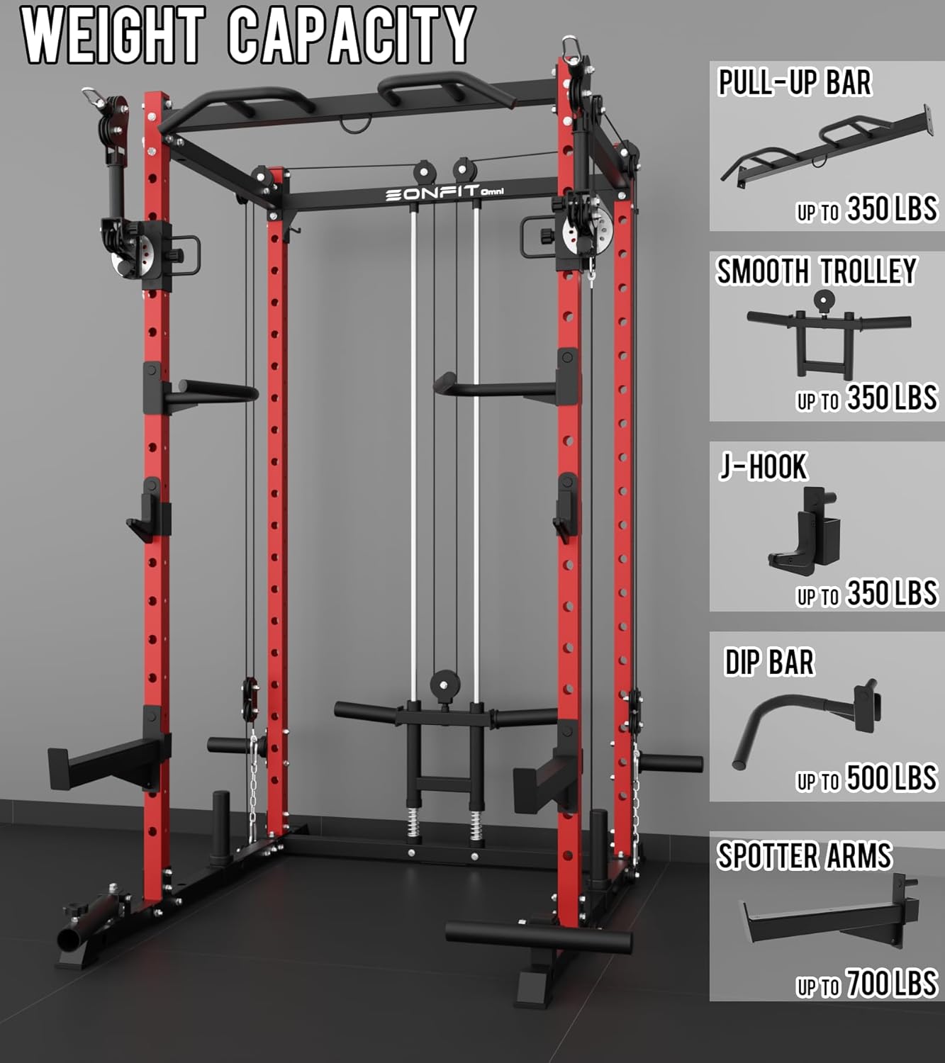 Eonfit E2 Power Cage，1500LB Squat Rack with Cable Crossover System.Multi-Function Power Rack for Home Gym.All-in-One Squat Rack with More Training Attachments