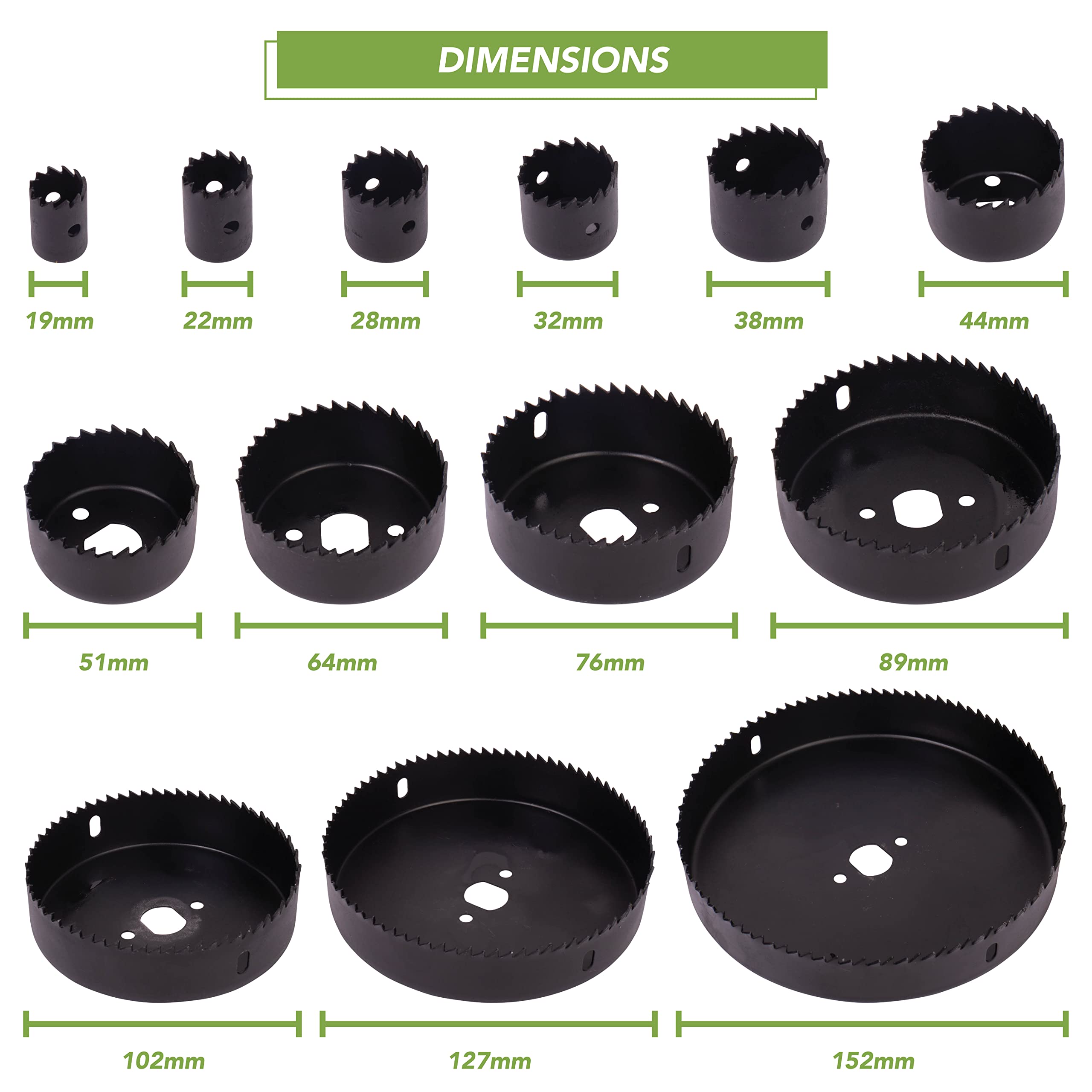 BLOSTM Sega a Tazza per Legno e PVC - 21PCS Set di Seghe a Tazza 19mm a 152mm con 2 Punte a Forare, 2 Mandrini, Piatto di Installazione, Chiave Esagonale e Custodia Compatta