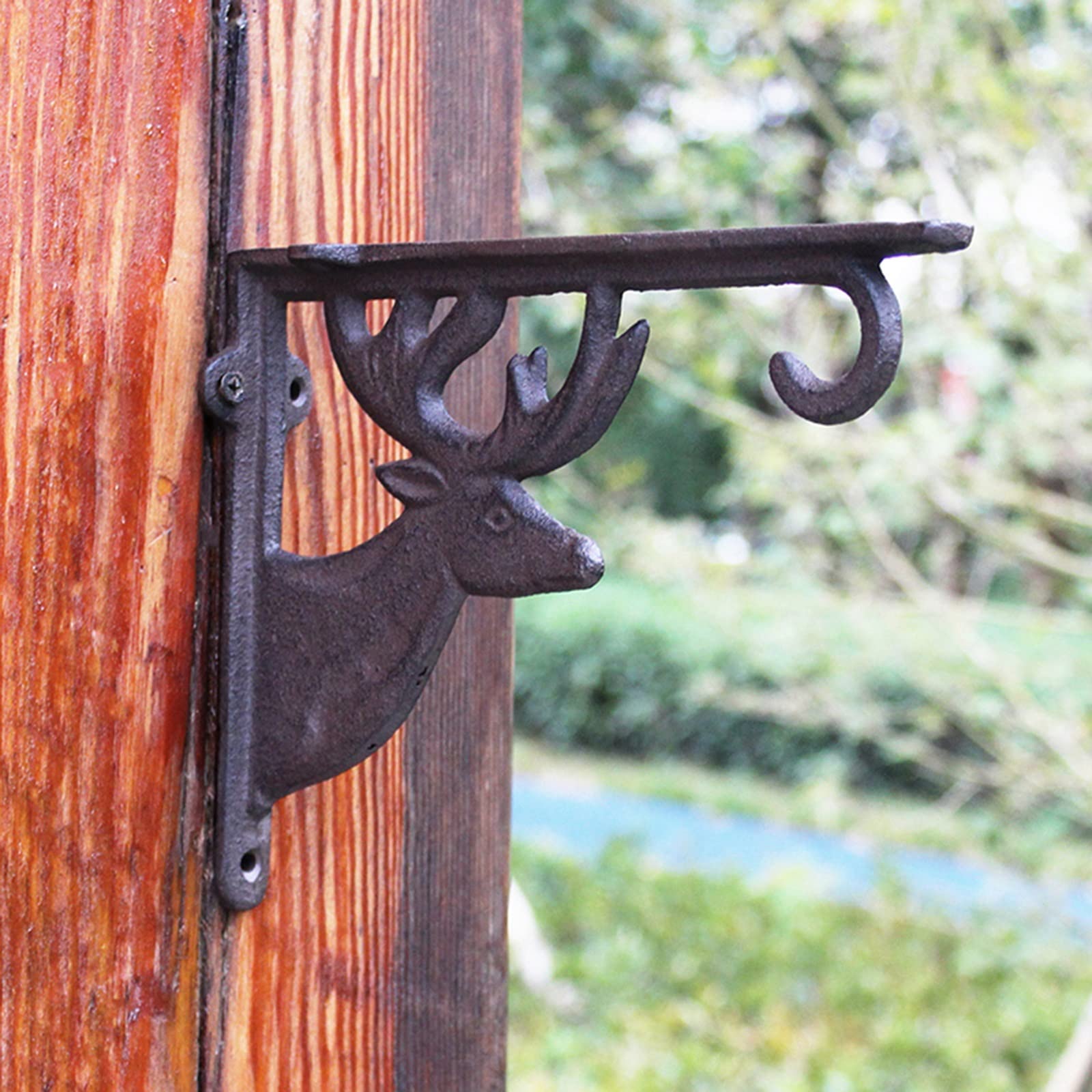 TZUFA Staffe per Mensole Staffe per Carichi Pesanti in Ghisa, 22,5 * 17 cm Staffe per Mensole Decorative in Cervo con Gancio, Staffe Rustiche per Mensole, 2 Pezzi