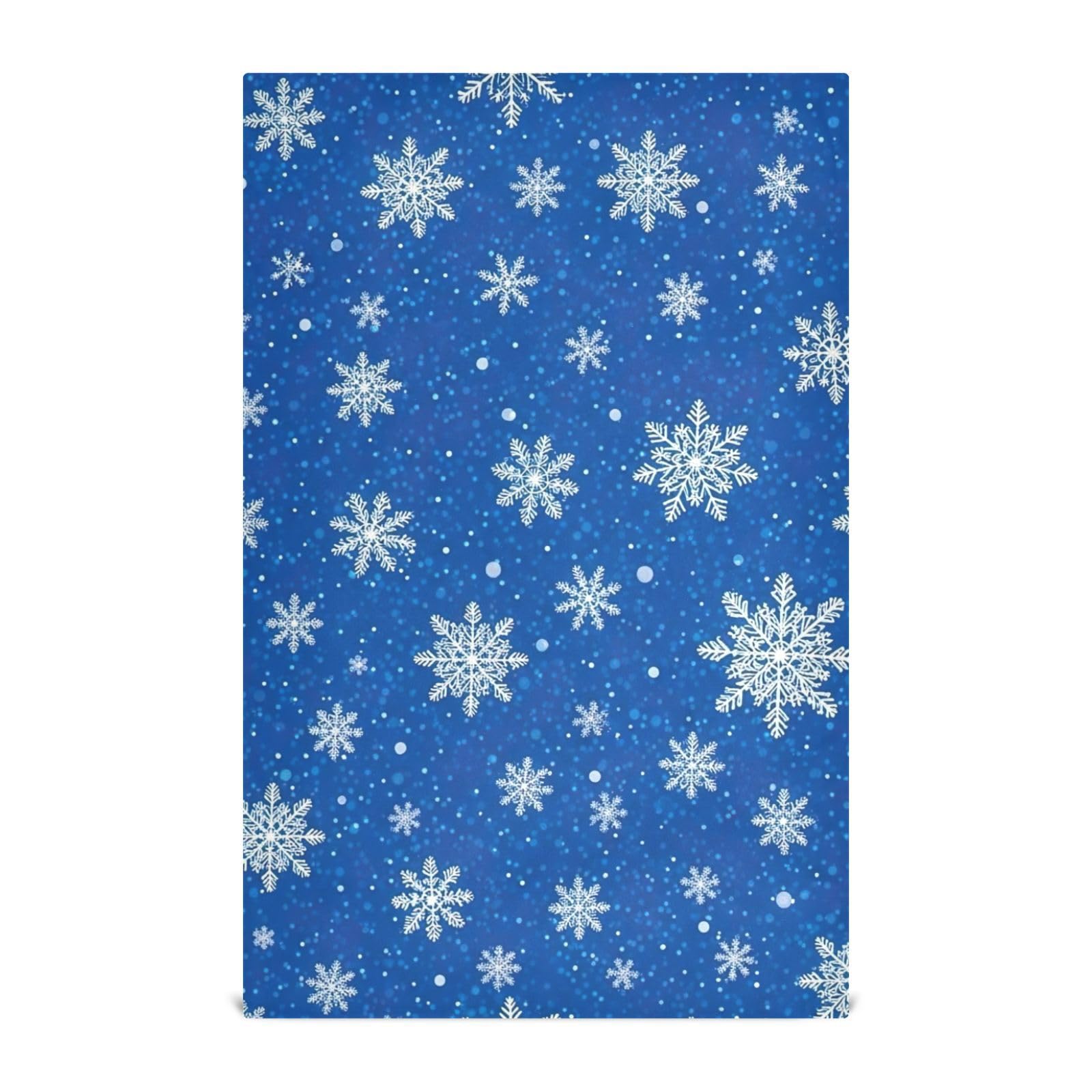 Torchons de cuisine blancs anti-peluches lot de 6 essuie-mains flocons bleus