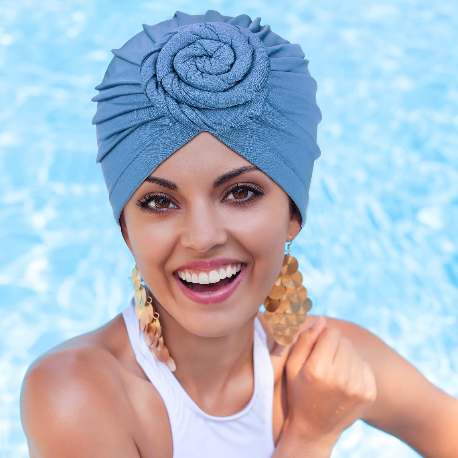 Jeyiour 18 szt. damski turban afrykański wstępnie zawiązany czepek opaska do włosów kwiat węzeł Bonnet czapka beanie turban opaska na głowę czapka z opaską na głowę