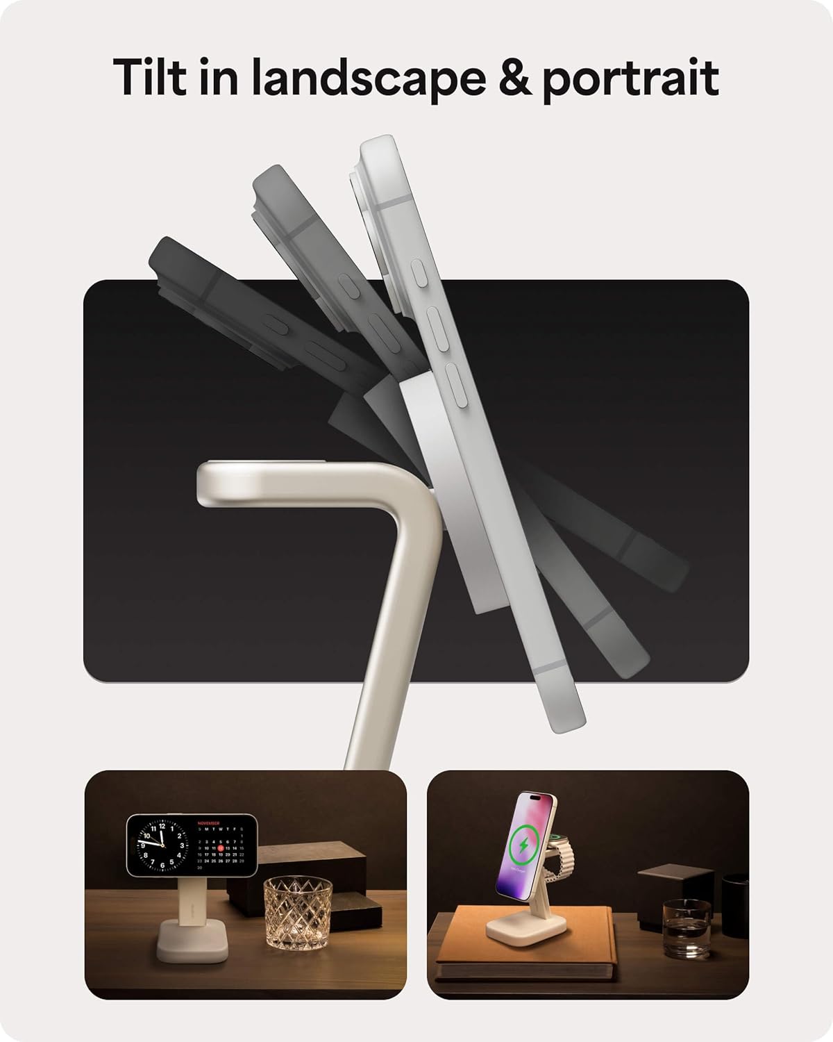 Mophie 2-in-1 Wireless Charging Stand - Qi2-Certified, MagSafe Charger for iPhone & Apple Watch – Fast Charging Station with Adjustable Phone Stand & Cable Management – Up to 15W Power - Image 5