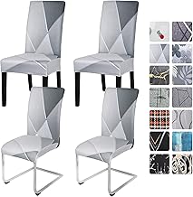 Alishomtll Stretch Stuhlhussen 4er/6er Set Grau Stuhlbezug Schwingstuhl Elastische Hussen Abnehmbarer Waschbarer Stühle Schutz für Esszimmer Küche Restaurant Hotel Bankett (Geometrie 4 Stück)