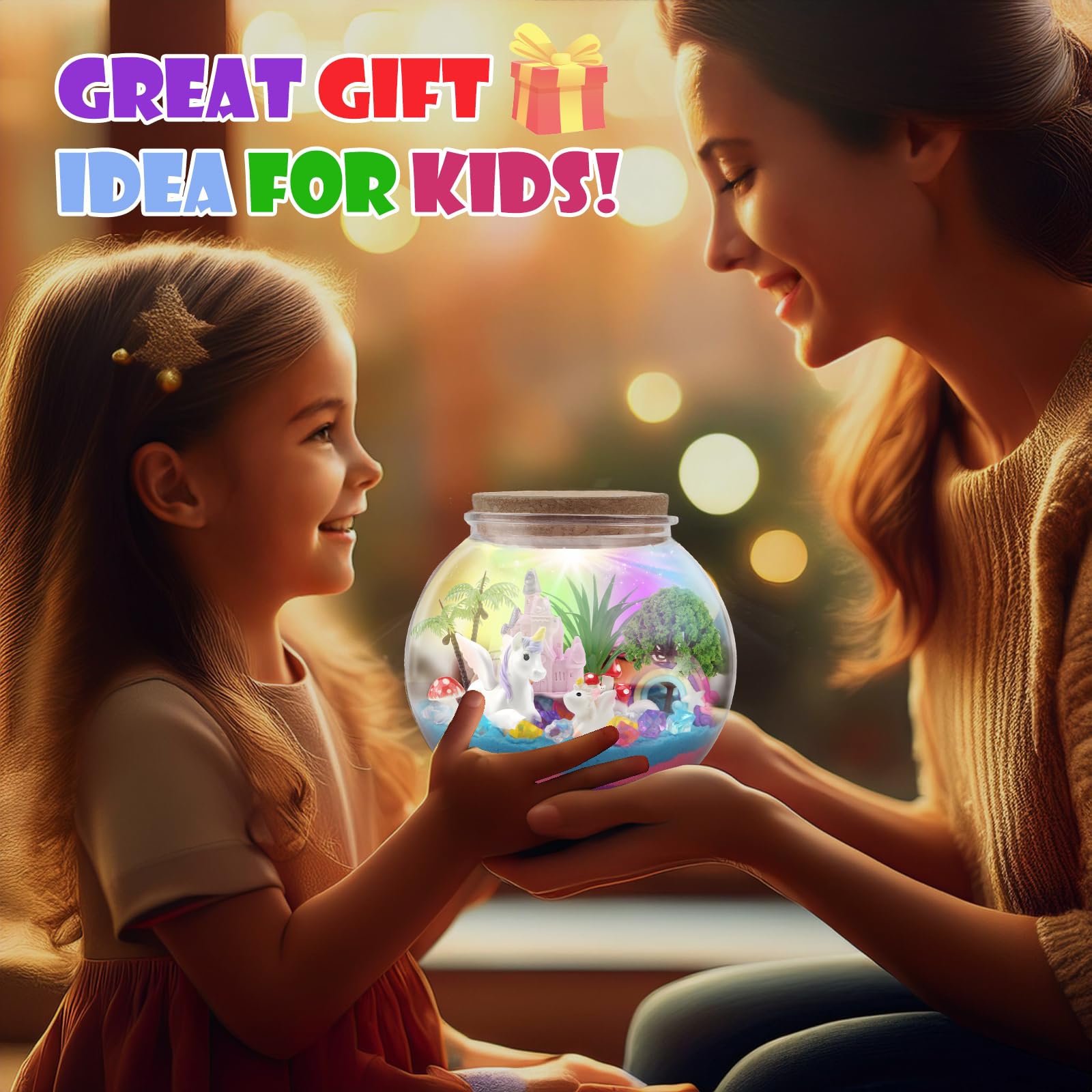 MYDOVA Unicorn Gifts for Girls DIY Unicorn Terrarium Craft Set including Timing Remote Control and Coloured Lights - Image 2