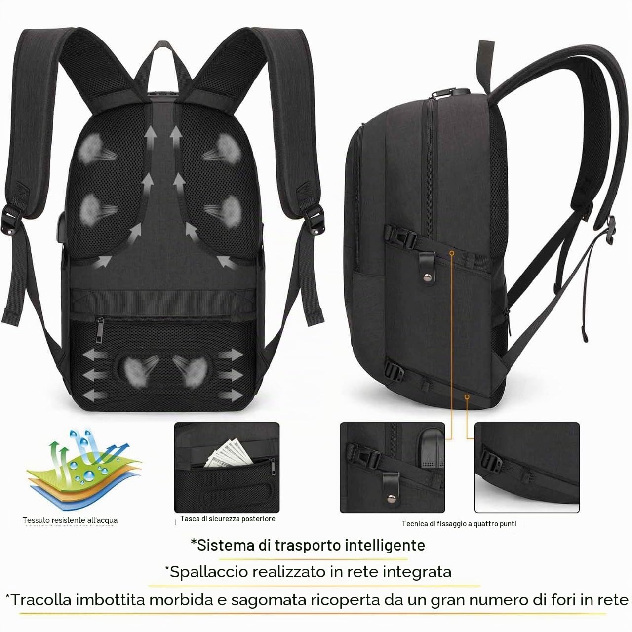 Tzowla Zaino Porta PC Universitari Uomo e Donna,Zaino da Viaggio Impermeabile Antifurto di Ricarica USB e Serratura per Notebook da 15/15,6 Pollici,Zaino da Giorno Sottile Lavoro Business-Nero