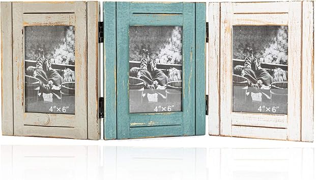 Triple 4x6 Picture Frame - Black Hinged Tabletop Frame For 3 Photos Vertical Display