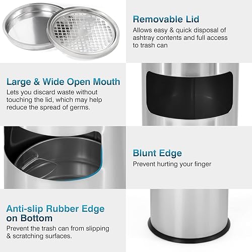 Miniatura 5 de IRONWALLS Bote de basura para interiores y exteriores con tapa, contenedor de basura de acero inoxidable plateado con barril interior extraíble,
