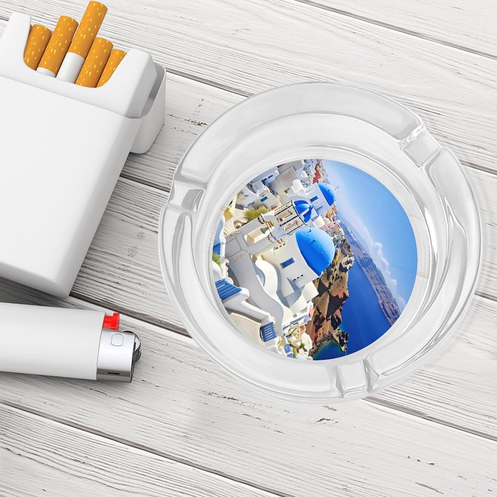 Amazon.com: Santorini Greece Funny Glass Ashtray for Cigarettes Round  Cigarette Ash Holders for Home Office Desk Decor : Home & Kitchen