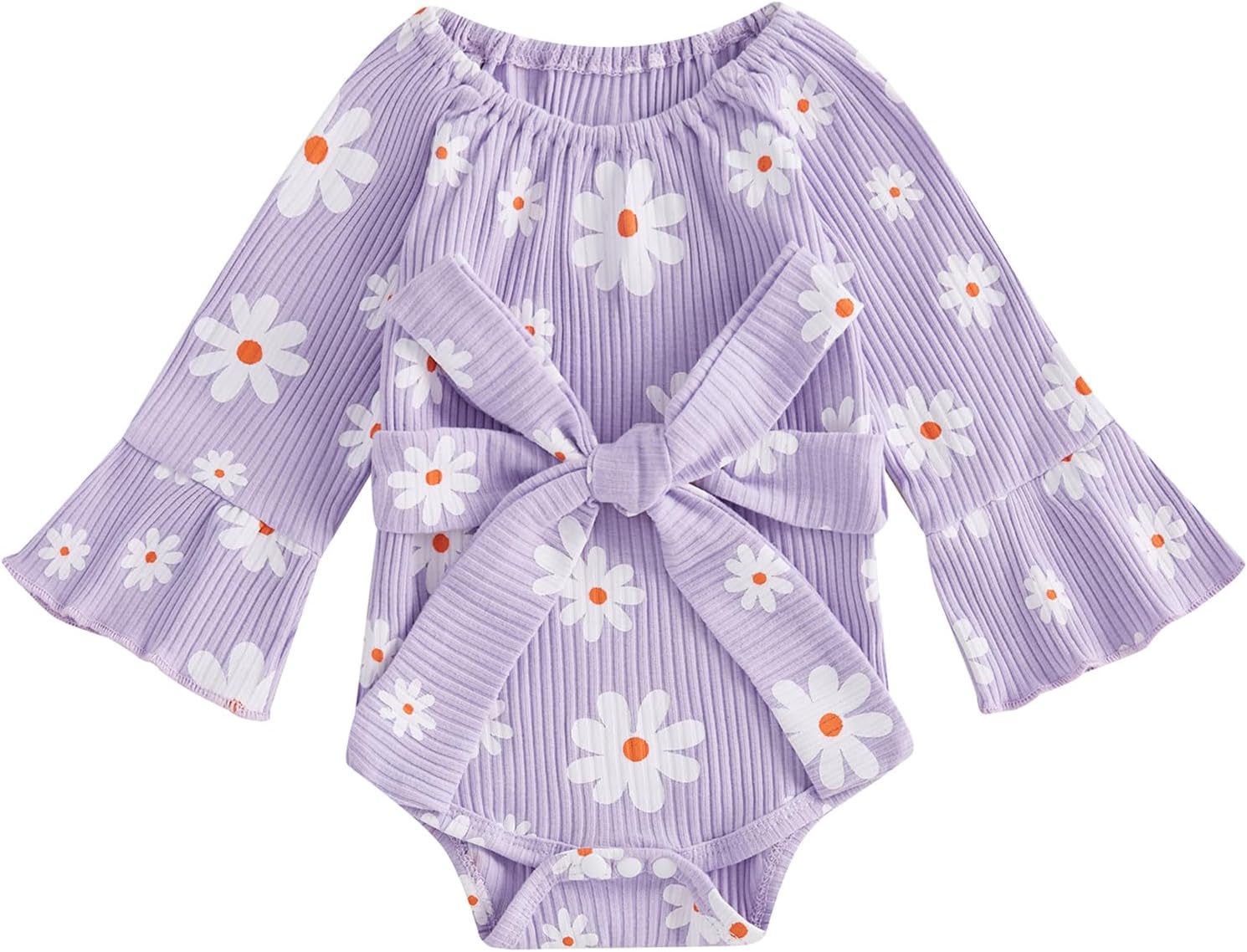 Infant Baby Girls Fall Outfits Ribbed Romper Dress Floral Print Long Bell Sleeve Bow Newborn Girl Winter Clothes Infant Baby Girls Fall Outfits Ribbed Romper Dress Floral Print Long Bell Sleeve Bow Newborn Girl Winter Clothes