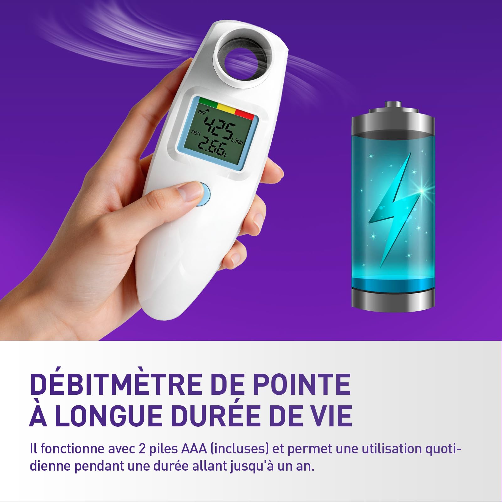 Spiromètre numérique Peak Flow Meter avec écran LCD pour adultes et enfants asthme BPD PEF FEV1