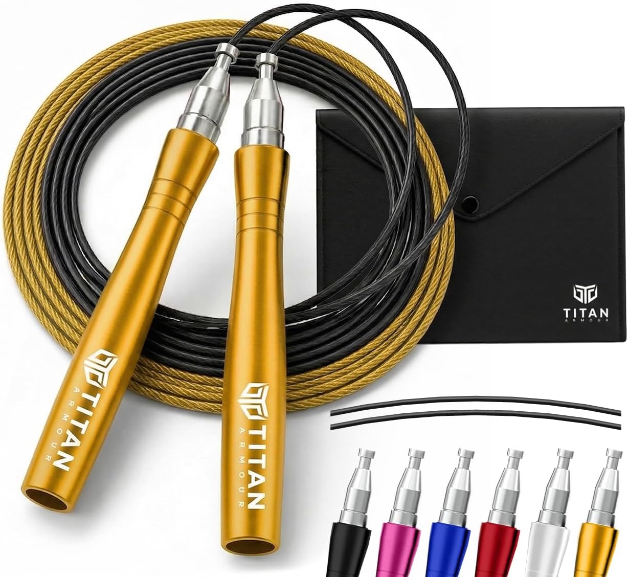 Titan Armour® Speed Rope - Professional Self-Locking & Adjustable, Adult Speed Jump Ropes for Fitness | 2 x Steel Ropes, Cable Protector & Travel Case | Jump Rope Crossfit, Boxing, Fitness MMA for Men & Women