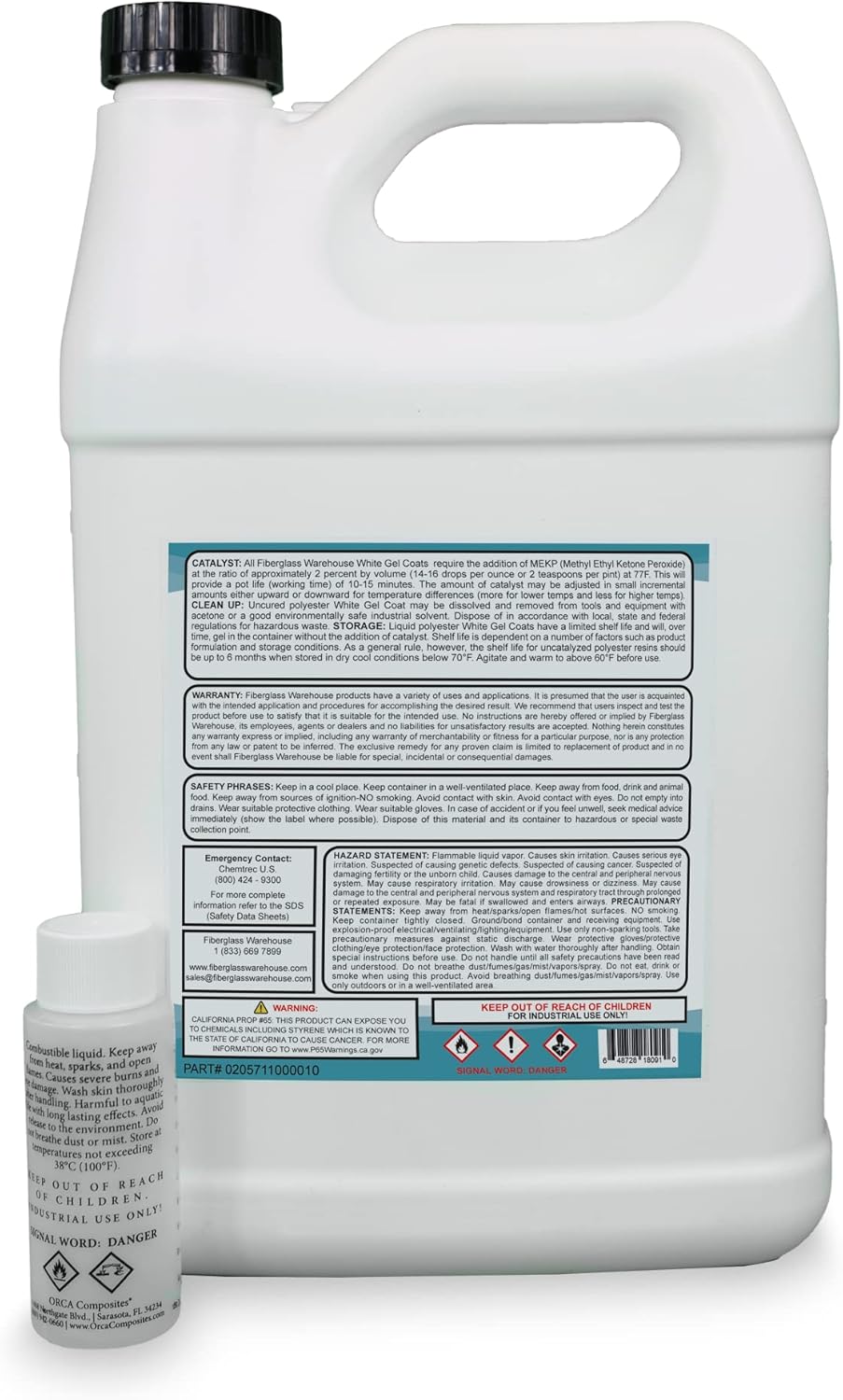 Fiberglass Warehouse Gel Coat – 1 Gallon White Gelcoat (No Wax) with 2 oz MEKP Catalyst, Easy Application Modified Polyester Resin – Durable and Safe – Ideal for Repairs, Composite Coating…