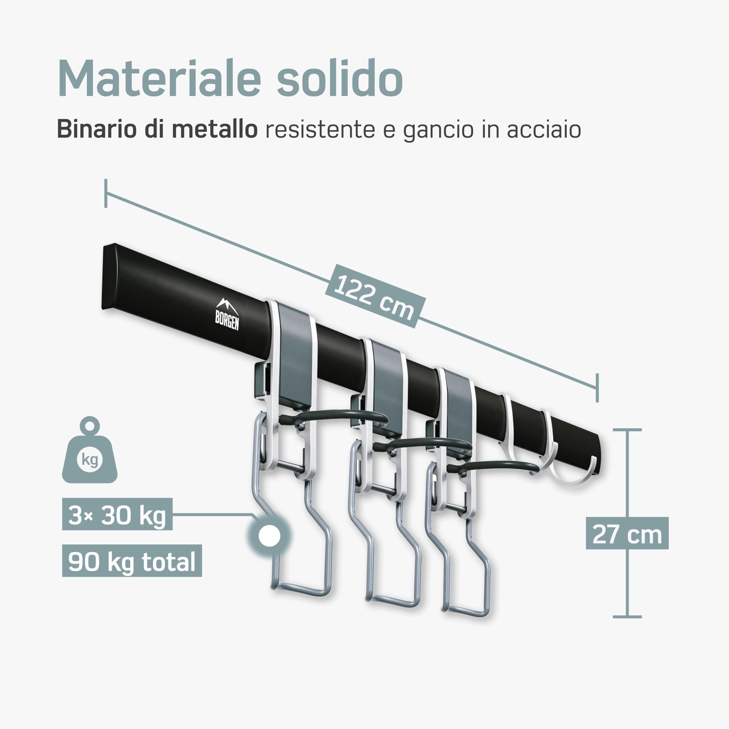 Borgen supporto bici da parete verticale, regolabile, per e-bike, MTB e bici da corsa, sospensione murale universale
